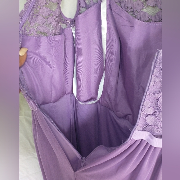 Women's purple David's bridal lace top flowy dress with slip - Picture 10 of 12
